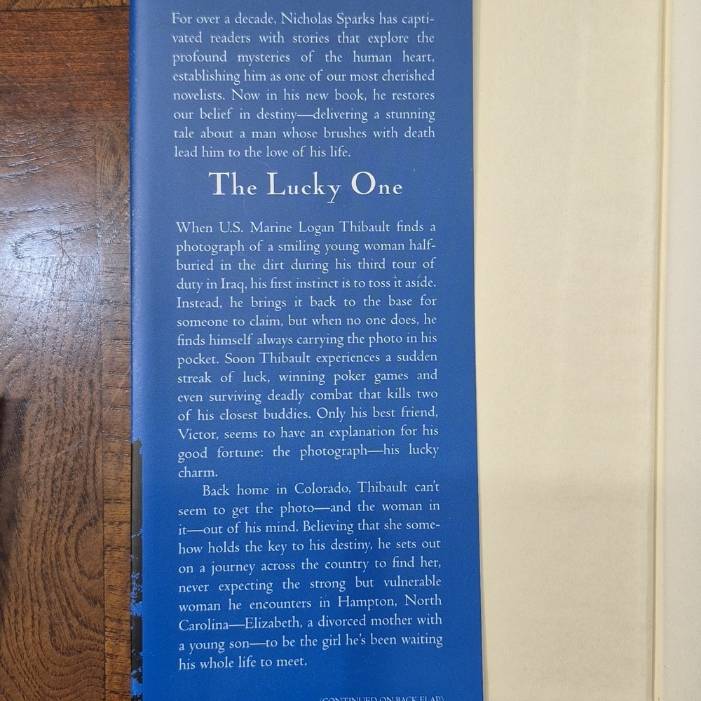 The Lucky One by Nicholas Sparks Hardcover - Picture 3 of 3